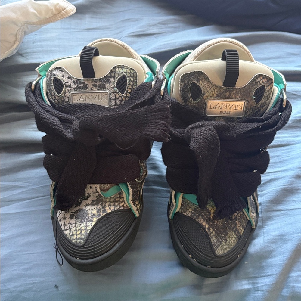 Lanvin Snakeskin High-Tops with Teal and Black Accents